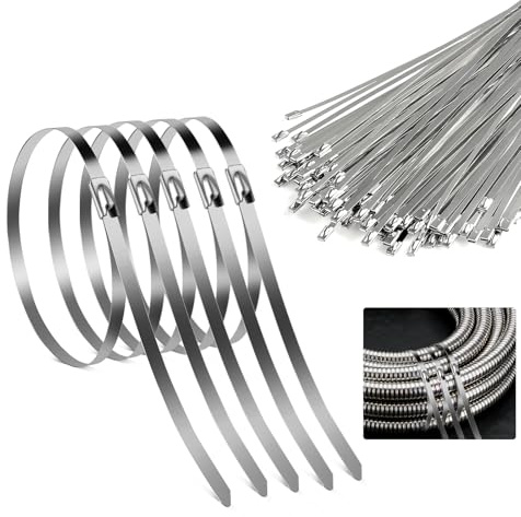 100 Stück Edelstahl Kabelbinder, Kabelbinder UV Beständig 300x4,6 mm, Kabelbinder Wiederverschließbar für Kabelmanagement, Gartenarbeit, Wohnen, Werkstätten