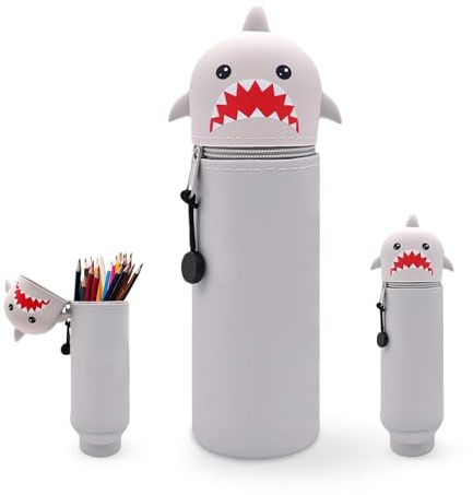 FULHANY Silikon FedermäPpchen - 2 In 1 Haistifte MäPpchen - Haie Stitch FedermäPpchen - FüR Schulkinder Und Jugendliche, Aufbewahrung Von Schreibwaren (Grau)