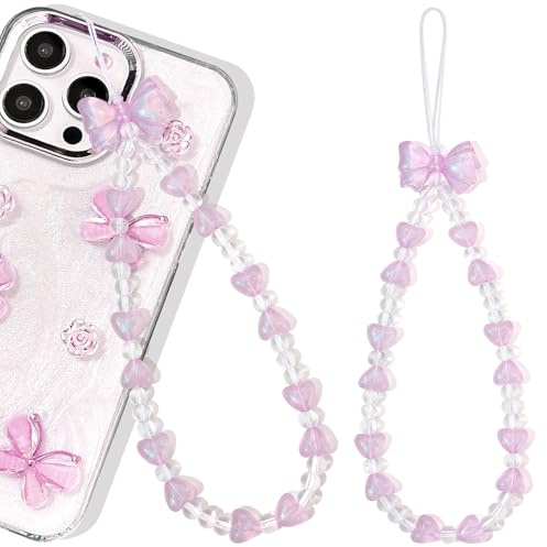 Wincredulous 1PC Shiny Wrist Lanyard Charm Strap Universal Cellphone Lanyard Wrist Smartphone Chain String Charm for Earphone Case(Purple Bow A,1PC)
