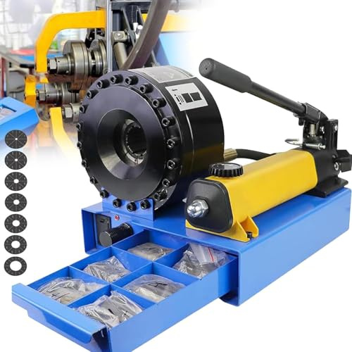 OZBME Crimpatrice idraulica Portatile per Tubi Flessibili per assemblaggi a Treccia Singola e Doppia, Include 7 Set di matrici per Un Uso Versatile