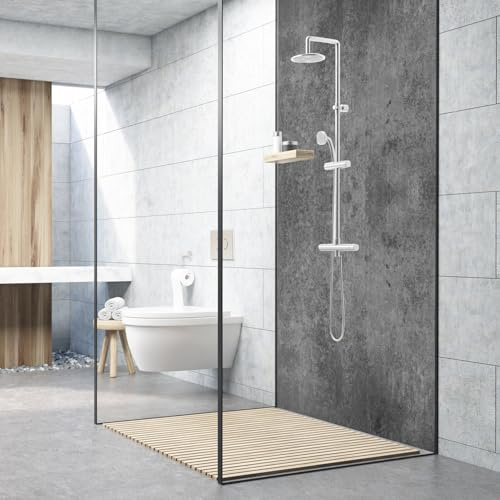 Dedeco Premium Bad Duschrückwand mit Motiv: Beton V2, 90x200cm, UV-Lack matt, wasserfest, hochwertige fugenlose Wandverkleidung aus 3mm-Alu-Verbundplatte, Fliesenersatz ohne Bohren