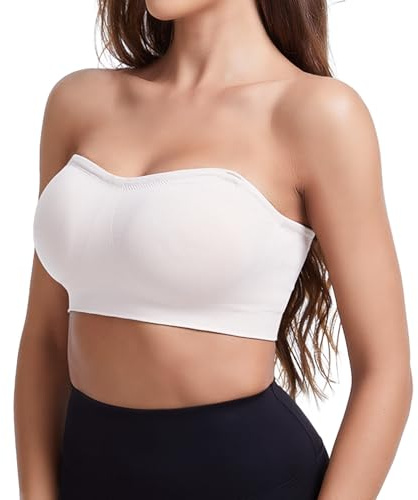 ciksob Strapless Bras for Women Seamless Padded Bandeau Bra Non-Slip Wireless Push Up Invisible Silicone Tube Top Bralette (Medium, White)