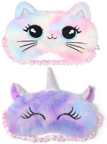 JOOTUEPO 2 Pezzi Mascherina per Dormire Bambini, Graziose Maschera per Dormire Copri Occhi, Fluff Dormires Divertente Novità per Dormires Morbida Traspirante per Ragazze Ragazzi Casa Viaggio