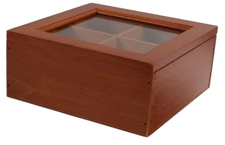 LIGIGWASH Boîte de Rangement Bois Massif à Compartiments avec Couvercle Verre Organisateur Vintage pour Sachets de Thé et Accessoires Décoratifs