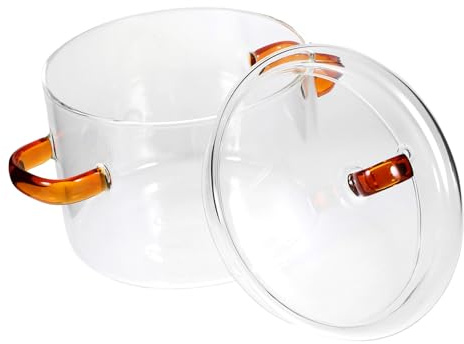 Toyvian Faitout Verre Borosilicate Transparent avec Couvercle et Double Poignées Casserole Polyvalente pour Cuisine Cuisson de Nouilles Soupes et Pâtes Marmite pour Usage Domestique