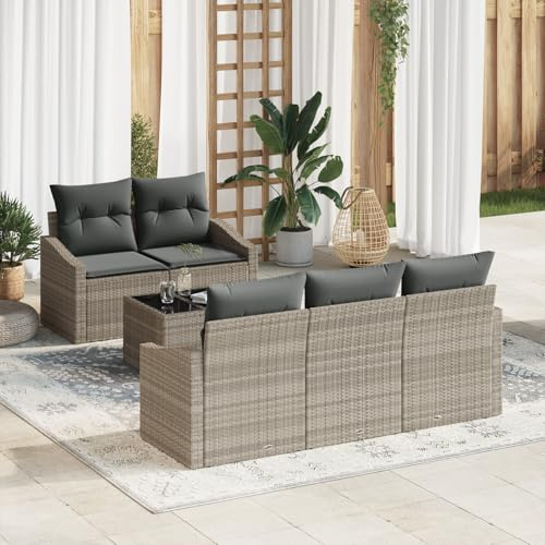 WEMYUFURN Garten Sofa Set hellgrau anthrazit mit wetterfestem synthetischen Rattan und abnehmbaren Kissenbezügen für Terrasse Balkon Außenbereich