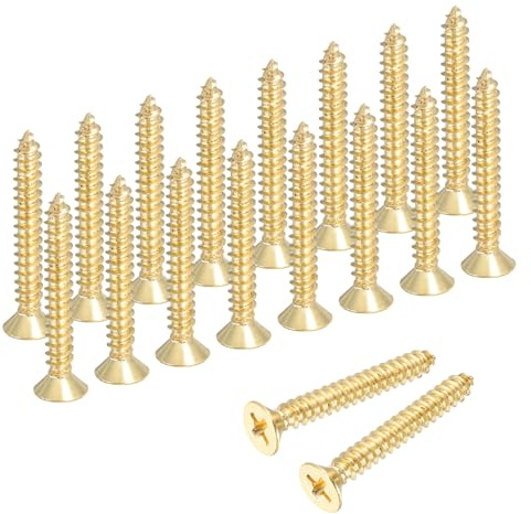 sourcing map Brass Phillips Wood Screws M5x35mm,Gold Tone,18Pcs | Brass Phillips,Flat Wood Screws,Self-Tapping,Furniture Connector for Door Hinges Wood Crafts and DIY Projects