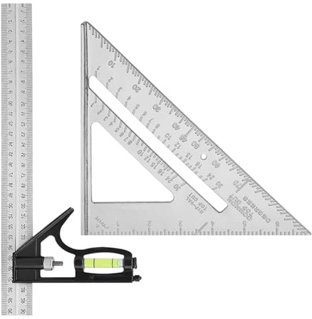 Combination Square Set 12 inch 7 inch,Trend Angle Finder,Bevel Gauge,Woodworking Triangle Speed Square for Carpenters Engineers Roofers Builders Joiners (Silver)