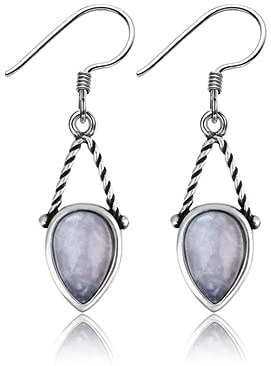 LULUMAIC Wassertropfenform mit 6 x 9 mm Mondstein-Ohrhänger für Damen, Schmuck