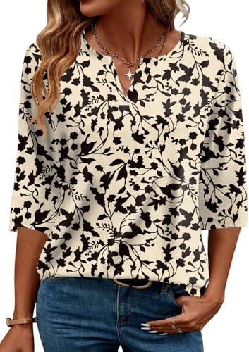 Tisfeer 3/4 Length Sleeve V Neck Blouses for Women Floral Shirts Ladies Elegant Business 2026