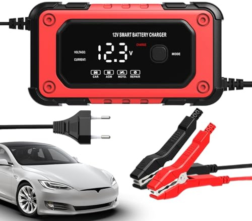 GjnjfdF Bilbatteriladdare, intelligent laddare 12 V 6A, automatisk desulfator LCD-display | för motorcykel fyrhjuling båt garage utomhus