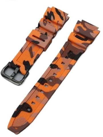 18 mm mjukt gummiband i svettbeständigt sportklockarmband, passar till Casio W-218H/AE1200/1000W/1300/W-800H/216H/735H(Camouflage Orange)