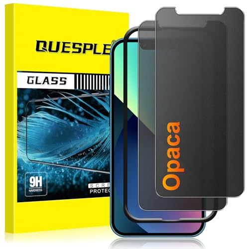 QUESPLE 2 Pezzi Privacy Opaca Pellicola Protettiva per iPhone 14, iPhone 13, iPhone 13 Pro 6,1 Pollici, Anti-Impronte e Antiriflesso Anti Spia Privacy Vetro Temperato Copertura Totale, Durezza 9H