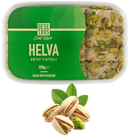 Halva di Tahina al Pistacchio di Antep 350 g | 52% Pasta di Sesamo, Senza Glutine, Senza Sciroppo di Glucosio, Olio di Palma e Dolcificanti Artificiali ,Prodotta in Turchia