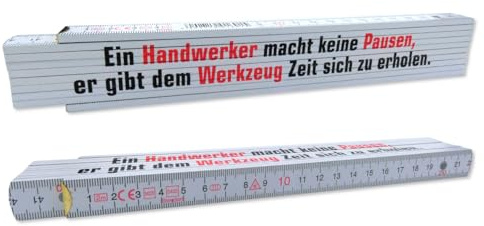 Sandholzer Werbung GmbH Meterstab - 2 Meter Zollstock mit Aufschrift - Lustiges Geschenk für Heimwerkerinnen und Heimwerker - Buchenholz - beidseitig bedruckt, beidseitige mm/cm Skala (Motiv 1)