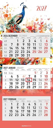 3-Monatskalender Design 2027: Wandkalender 33x80 cm mit 3 Monaten im Überblick, Datumsschieber, Jahresübersicht, Schulferien, faltbar, für Büro & Homeoffice | Wandkalender 33x80 cm mit 3 Monaten im Überblick, Datumsschieber, Jahresübersicht, Schulferien, faltbar, für Büro