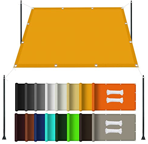 Toldo lateral impermeable para exteriores, 2 x 5 m, protección UV para patio, balcón, jardín, con ojales y cuerdas de fijación, solución versátil