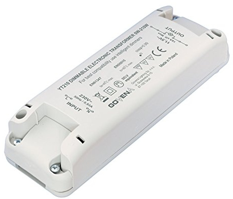 0W - 210W Dimmable Electronic Transformer YT210 - low voltage halogen (MR16, MR11, G4) and 12Vac LED lights; Elektronisch Dimmbar Transformator, Trafo