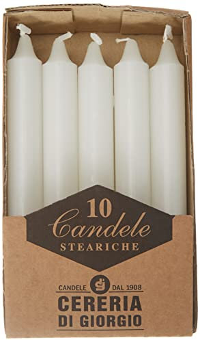 Cereria di Giorgio 407 Stearikerzen, Wachs, Weiß, 1,8 x 1,8 x 15 cm, 10 Stück