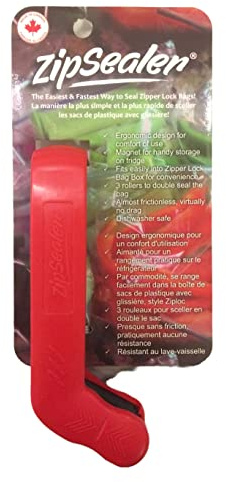 ZipSealer- The Original Zipper Lock Bag Sealer. The Easiest & Fastest Way To Seal Zipper Lock & Zip Top Bags. Patented. (Red)