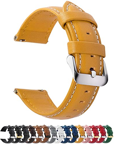 12 Farben Uhrenarmband 22mm Lederarmband für Smartwatch Universal-Uhr | Schnellverschluss Vintage Ersatzrmbänder mit Edelstahl Schließe,für Herren Damen,Gelb