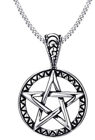LAFATINA Potente pentacolo Wicca tradizionale sigillo Salomone luna crescente nodo celtico in acciaio inox collana per uomo, Metallo, Salomone