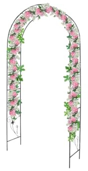 Defacto Arco para rosas de metal en negro, 230 x 37 x 114 cm (alto x ancho x alto), arco, arco de rosas, resistente a la intemperie, con adorno, enrejado de rosas, inoxidable, para jardín DF-28B