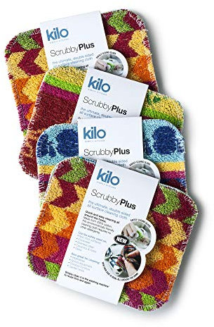 Kilo Scrubby Plus-Non-Scratch Scourer with Delicate Cleaning Cloth Side, Multi-Purpose-Set of 4, Colour, One Size, 17x14cm