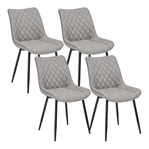 WOLTU 4 x matstolar, set om 4, matsalsstol, köksstol, stoppad stol, designstol med ryggstöd, sits i konstläder, metallram, antik läderlook, grå, BH210gr-4