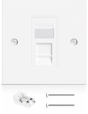 VCELINK RJ45 Socket Cat6 Ethernet Wall Socket with Keystone Jack, Cat6 Wall Plate Single Port Faceplate Flat Data Socket for CAT6/CAT5E/CAT5 Network Cables