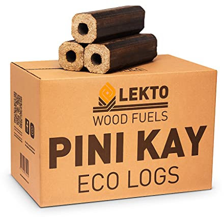 Lekto Woodfuels Pini Kay Eco Logs - 8 x 20 kg Mini Box, Hardwood Sawdust For Open Fires, Wood Burner & Fire Pits | Natural, Extra Dry & Reduced Smoke | Eco Friendly Packaging | Less than 10% Moisture