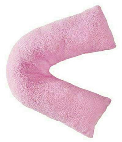 EGYPTO Polyester Teddy V Shape Boomerang Standard Pillow with case - Tri Cushion, Super soft, Luxurious, Decorative for Living Room, Bedroom, Home Décor (Size: 30cm x 78cm approx, Baby Pink)