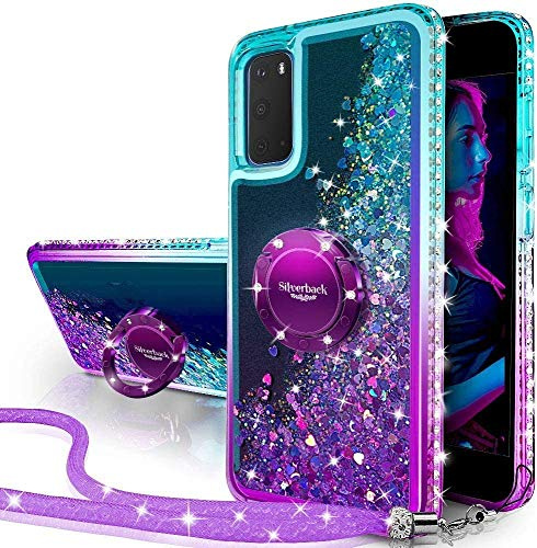 Miss Arts für Samsung Galaxy S20 FE Hülle, Glitzer Handyhülle mit Ring | Lila,mit Band,Silikon Flüssigkeit Clear Case, Treibsand Schutzhülle für Mädchen