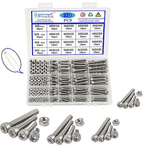 Rshuhx M3 M4 M5 M6 Esagono Incassato Bulloni Dadi Bulloni Set Acciaio Inox 304 Viti a Testa Filettatura Metrica Bulloni Esagonali Dado Parti Meccaniche con Testa a Bullone e Dadi