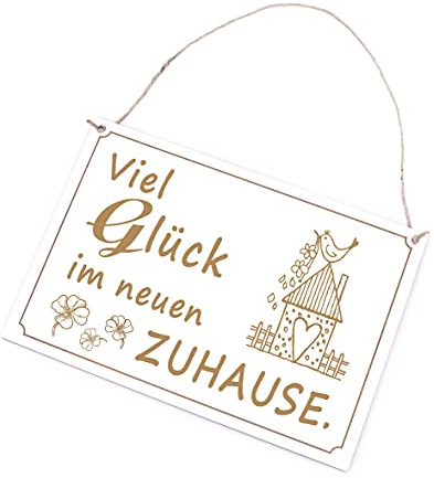 Schild mit Spruch Graviert - Viel Glück im neuen Zuhause - Dekoschild Holzschild 21 x 14,5 cm | Dekolando Home Accessoires