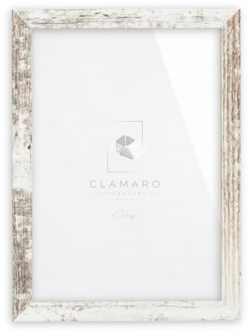 CLAMARO Bilderrahmen Collage, MDF Holz, Vintage Weiß, 50 x 70 cm, Acrylglas | Handgefertigt in Deutschland, Profilbreite 30 mm, inkl. Rückwand und Zackenaufhänger, für Hoch- und Querformat, eckig