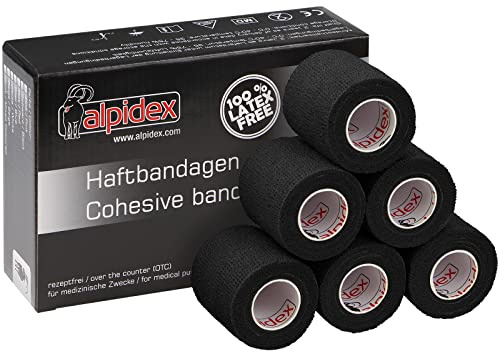 ALPIDEX 6 Rullar Självhäftande Bandage 5 cm x 4.5 m Vet Wrap Sammanhängande Bandage Flexibla Förening, Kinesiotape und Tape:svart