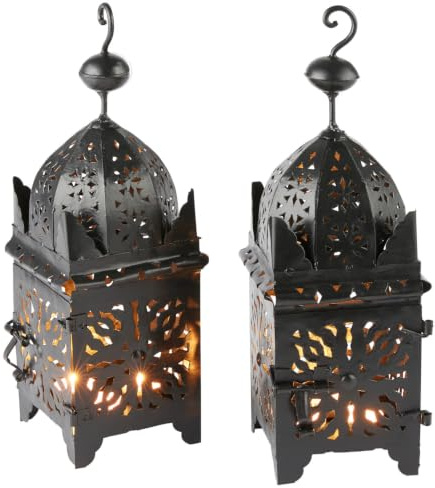 2er Set Marokkanische Gartenlaterne Frane aus Metall in Schwarz 42 cm