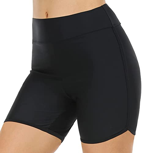 Badehose Damen Badeshorts Sportliche Schwimmshorts Wassersport Boardshorts Beach Bikini Beach Bottoms Bikini Shorts Hoch Taille Badeshorts Bademode Schwimmen Laufen Knöpfe (Black-A, M)
