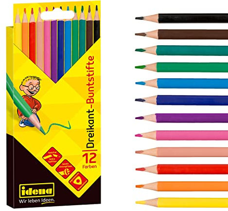 Idena 20133 - Lápices de Color en 12 Colores, lápices de Color sin Madera en Forma Triangular ergonómica, embalados en Caja de cartón