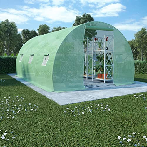 FIRBNUS Serre 13,5 m2 Vert 450x300x200 cm Serre de Jardin Exterieur Grand Espace Abri Plantes Légumes Hiver Maison à Tomates Serre Fleurs PE Serre de Terrasse Cour Balcon Contre Les Oiseaux