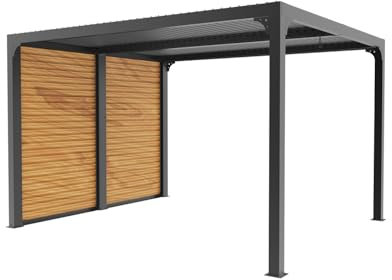 Habrita Foresta Pergola bioclimática PER3630VBBI 10,80m2 gris antracita con viñetas laterales aluminio móviles imitación madera para lado 3m