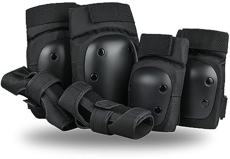 HUFFA Knieschützer, Ellenbogenschützer, Handgelenkschützer, 3-in-1-Sicherheitsschutzausrüstungsset for Skateboardfahren, Inline-Rollschuhfahren, Fahrrad (Color : Black, Size : M)
