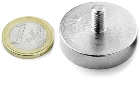 2 x Neodym Flachgreifer Ø 32,0 x 7,0 mm mit Gewinde M6 x 10 - hält 35 kg - 2 Stück - Topfmagnete mit Gewindezapfen (Aussengewinde)