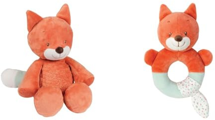 Nattou Kuscheltier Fuchs Oscar, Wegbegleiter ab der Geburt, Höhe : 28 cm, Fanny und Oscar, Orange & Plüschrassel Fuchs Oscar, 9 x 7 x 14 cm, Fanny und Oscar, Orange