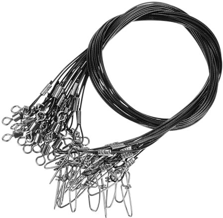PATIKIL Fishing Wire Leaders 20, 20 Pack 200lb High Strength Carbon Steel Nylon Coated Fishing Line with Swivel Snap for Saltwater Freshwater, Black