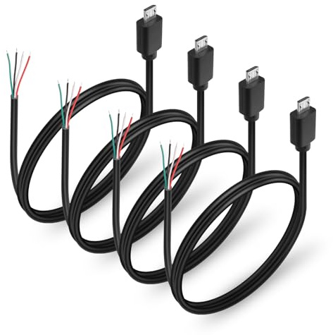 HATMINI 4 Pièces Micro USB Mâle 4 Broches Fil Nu Câble d'Alimentation et de Données USB Pour Équipement USB Installé ou Remplacement Réparation Bricolage