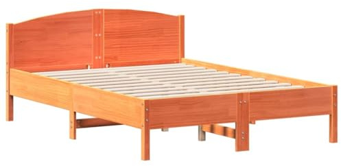 vidaXL Cama sin colchón Madera Maciza de Pino marrón Cera 140x190 cm