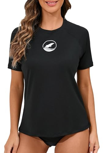 Halcurt UV Shirt Damen mit BH Kurzarm Badeshirt UPF 50+ Rash Guard M-XXL | Sonnenschutz Schwimmshirt, Atmungsaktiv, Schnell Trocknend, Nur Schwimmoberteil, Raglan Ärmel