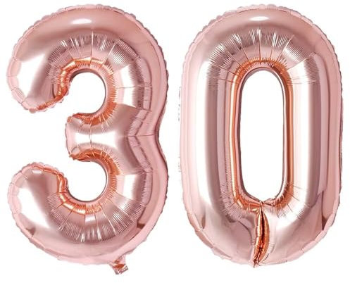 Vthoviwa 32 tum (32 tum) luftballong, siffror 30 roséguld, nummer ballong 30. Födelsedag folieballong, 0123456789,10–19, 20–25, 30, 40, 50, 60, 70, 80, 90, folieballong 30 partydekoration